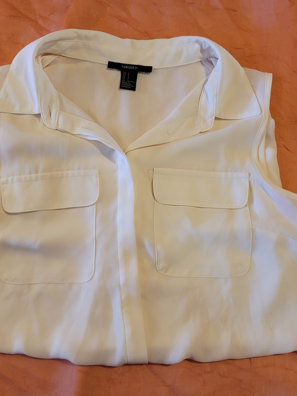 Forever 21 White Sleeveless Button-Front Sheer Tank Top